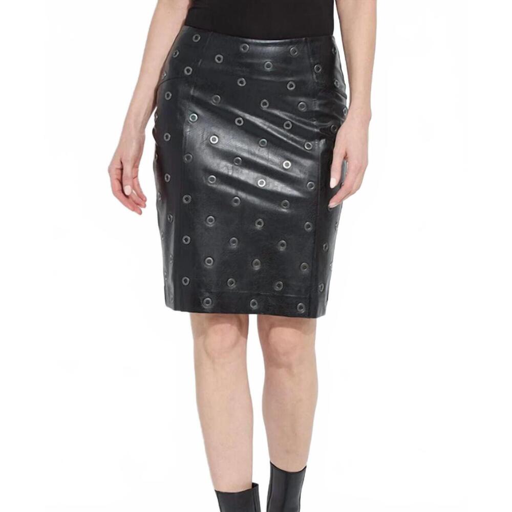 NEW LYSSE women's leonette grommet vegan skirt in black